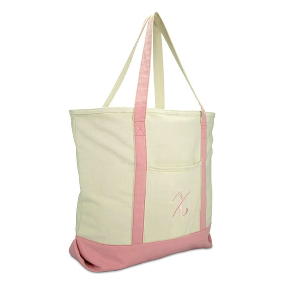DALIX Women's Personalized Shopping Tote Hand Bag Monogram Pink Ballent Zippered Letter X
