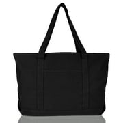 DALIX Womens 23 Deluxe 24 oz. Cotton Canvas Tote Bag Zippered in Black