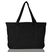 DALIX Womens 23" Deluxe 24 oz. Cotton Canvas Tote Bag Zippered in Black