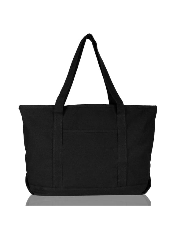 Womens 23" Deluxe 24 oz. Cotton Canvas Tote Bag Zippered in Black