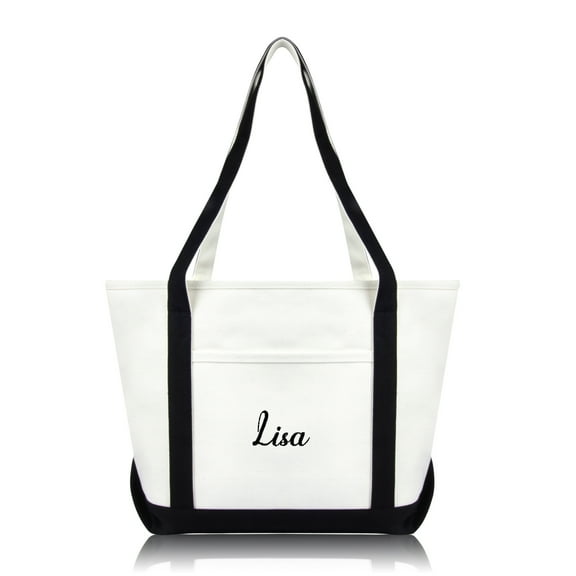 DALIX Womens Custom Monogrammed Names Premium Embroidered Tote Bag Abigail Lisa