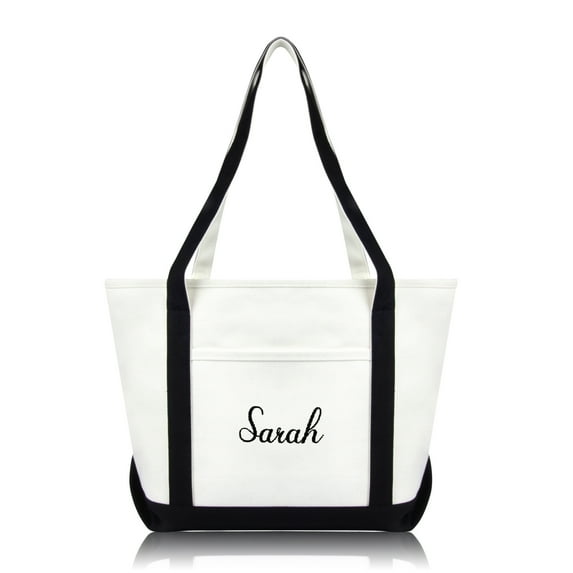 DALIX Womens Custom Monogrammed Names Premium Embroidered Tote Bag Abigail Sarah
