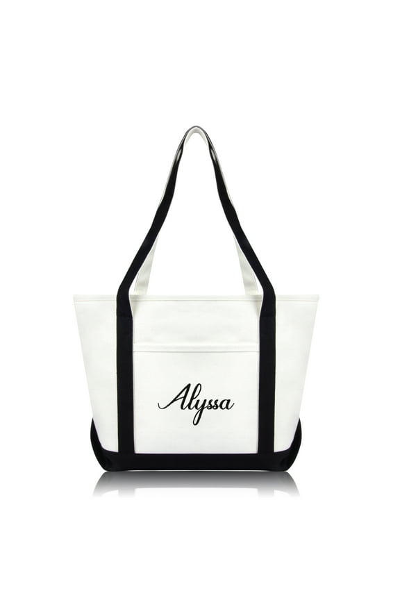 Womens Custom Monogrammed Names Premium Embroidered Tote Bag Alyssa