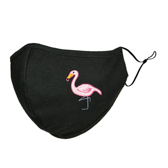 DALIX Womens Embroidered Flamingo Cloth Face Masks Reuseable Washable in Black Made in USA