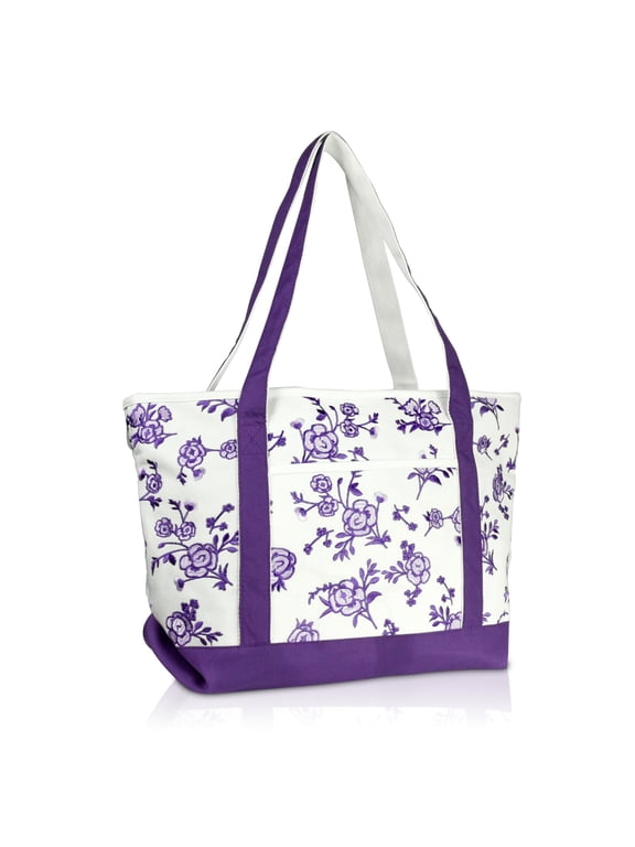 Womens Floral Embroidered Tote Bag in Amethyst Purple