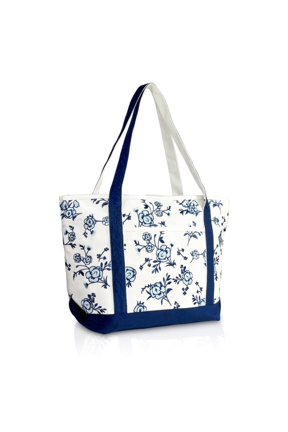 Womens Floral Embroidered Tote Bag in Azure Blue