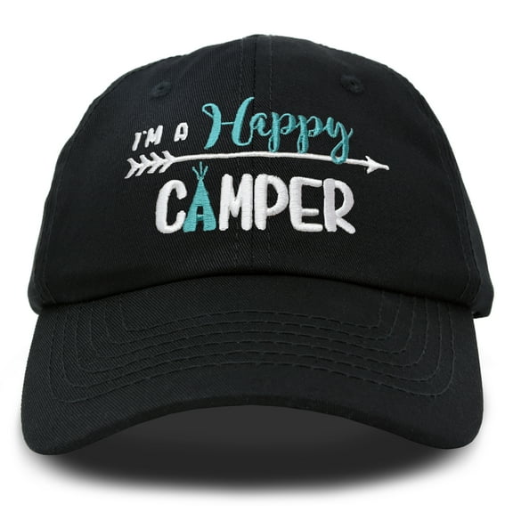 DALIX Womens Happy Camper Hat Soft Cotton Camping Caps in Black - Teal