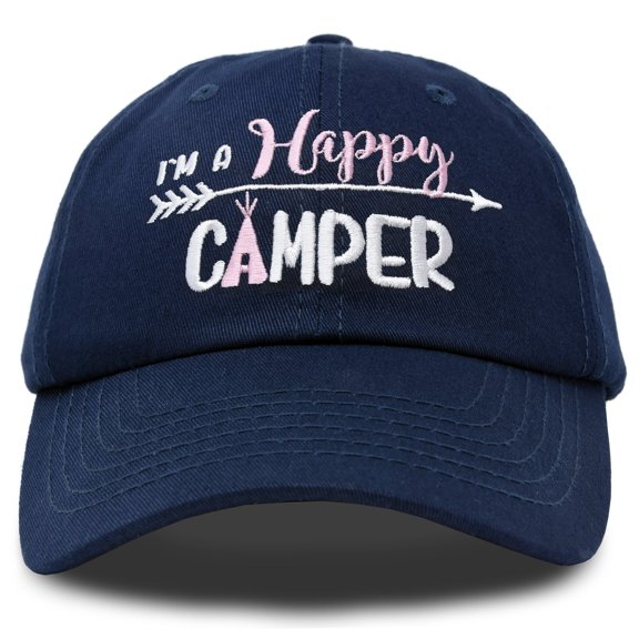 DALIX Womens Happy Camper Hat Soft Cotton Camping Caps in Navy Blue - Pink