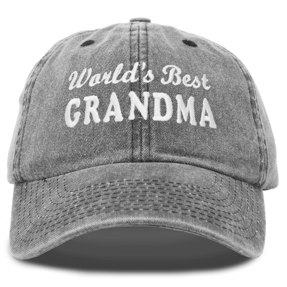 DALIX Worlds Best Grandma Hat Gift Washed Cotton Cap Gift in Washed Denim Black