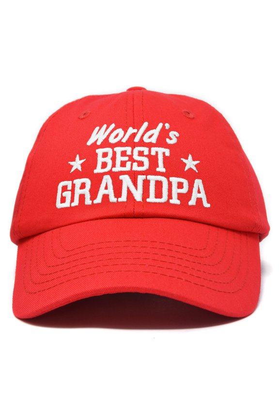 Worlds Best Grandpa Dad Hat Grandfather Gift Cotton Cap in Red