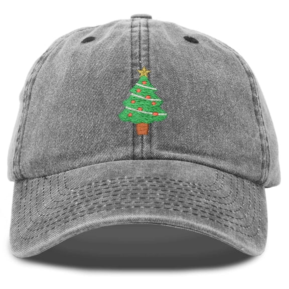 DALIX Xmas Holidays Christmas Tree Ball Cap Embroidered Hat in Washed Black