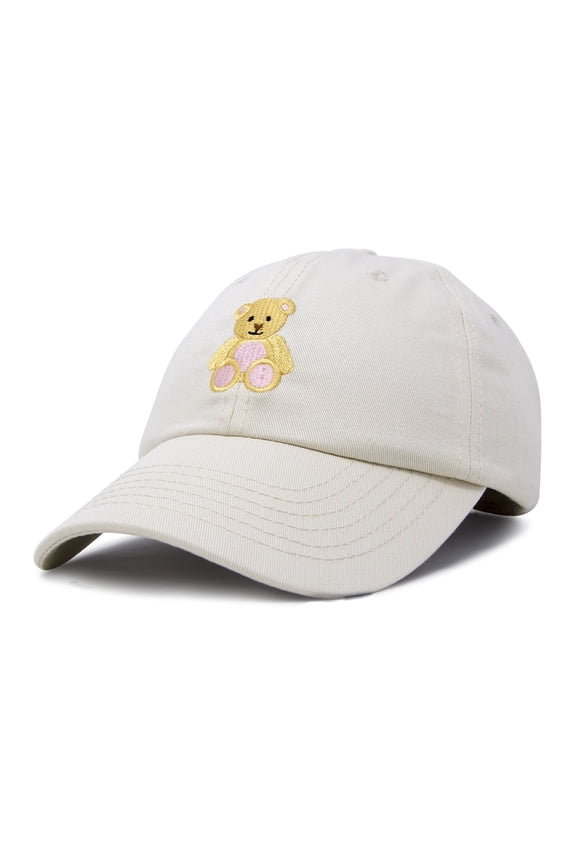 Youth Cute Teddy Bear Hat Cotton Baseball Cap in Beige
