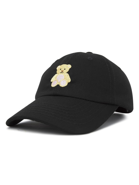 Youth Cute Teddy Bear Hat Cotton Baseball Cap in Black