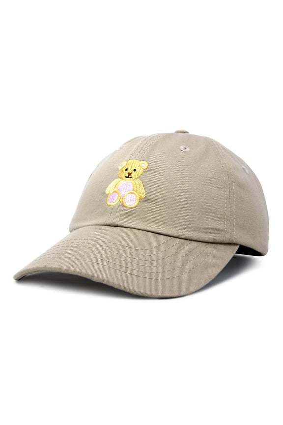 Youth Cute Teddy Bear Hat Cotton Baseball Cap in Khaki