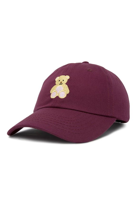 Youth Cute Teddy Bear Hat Cotton Baseball Cap in Maroon