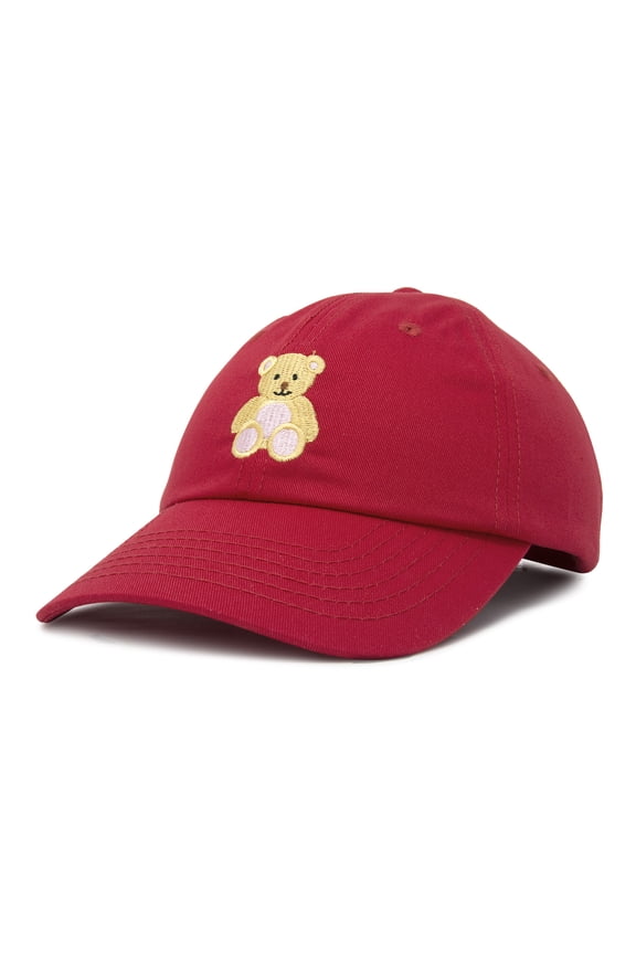 Youth Cute Teddy Bear Hat Cotton Baseball Cap in Red