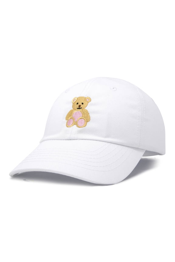Youth Cute Teddy Bear Hat Cotton Baseball Cap in White