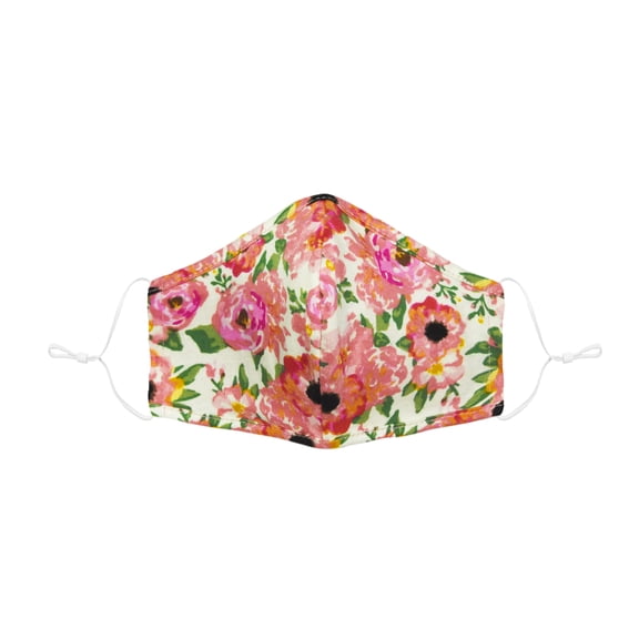 DALIX Youth Floral Pink Cloth Face Mask Adjustable Nose Piece Reuseable Washable Made in USA - XXS-XS Size