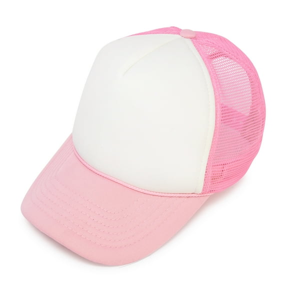 DALIX Youth Mesh Trucker Cap - Adjustable Hat in Light Pink/White Front Foam