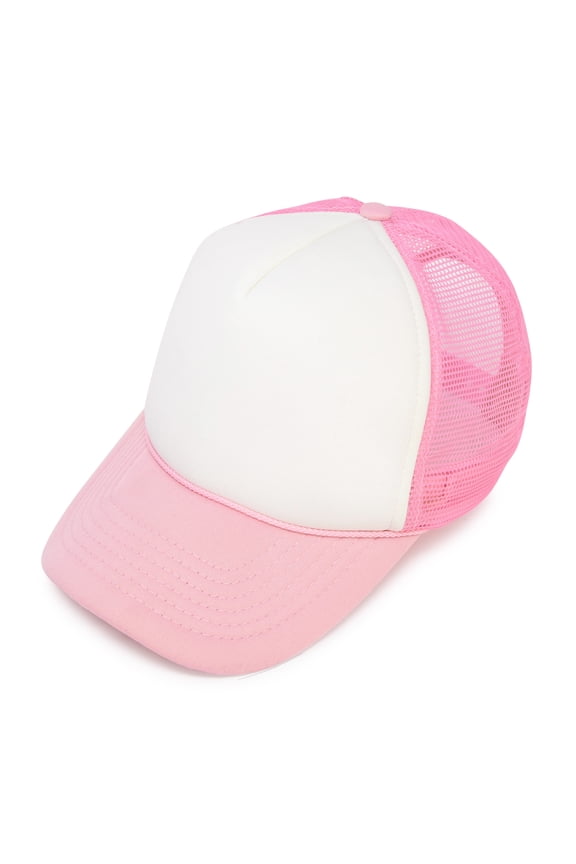 Youth Mesh Trucker Cap - Adjustable Hat in Light Pink/White Front Foam