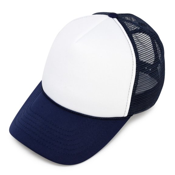 DALIX Youth Mesh Trucker Cap Adjustable Hat in Navy White