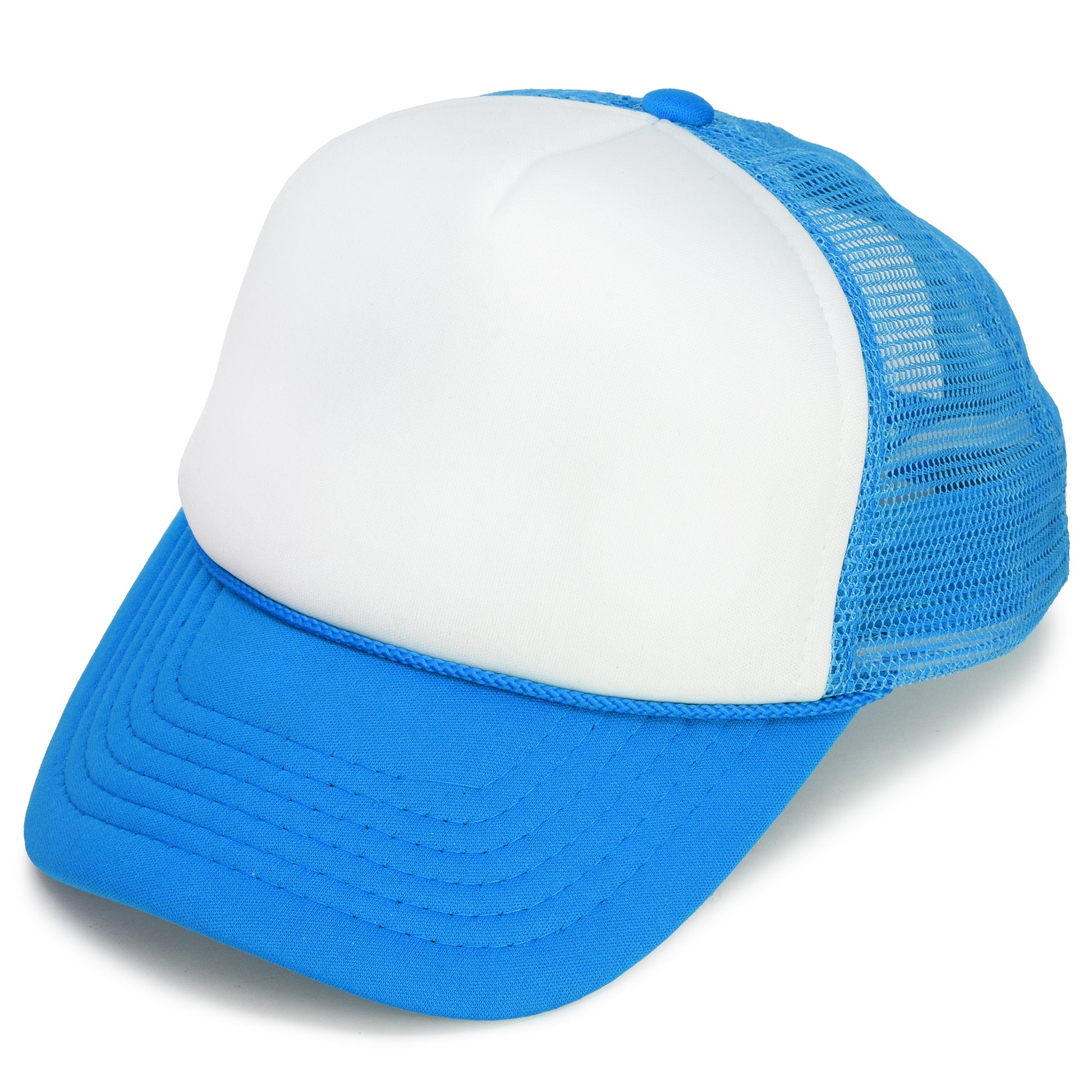 DALIX Youth Mesh Trucker Cap - Adjustable Hat in Neon Blue/White