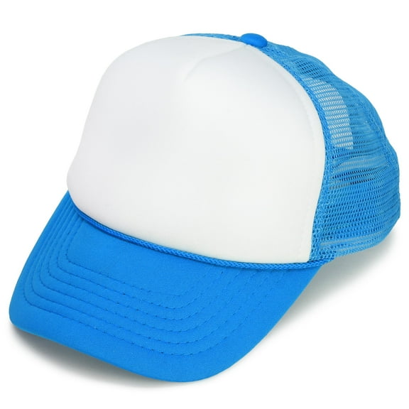DALIX Youth Mesh Trucker Cap - Adjustable Hat in Neon Blue/White Front Foam