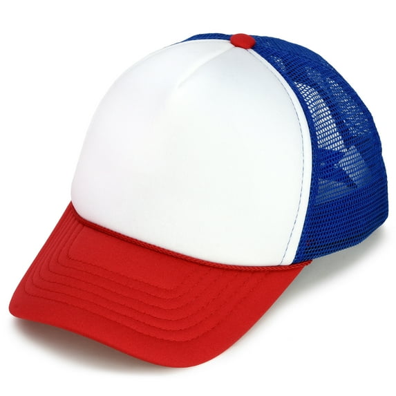 DALIX Youth Mesh Trucker Cap - Adjustable Hat in Red/White/Blue Front Foam