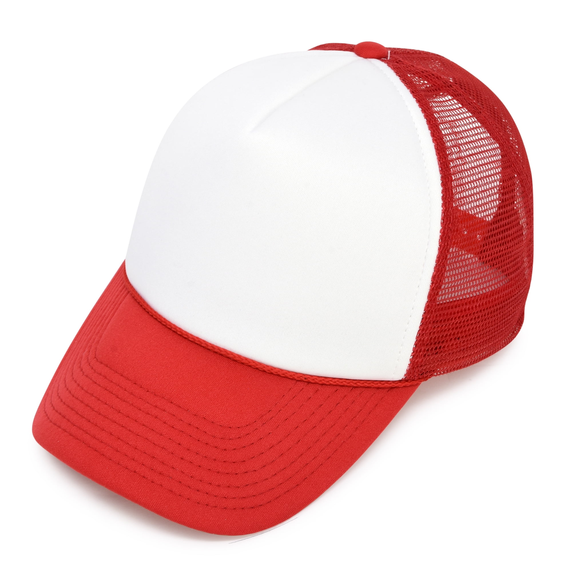 DALIX Youth Mesh Trucker Cap Adjustable Hat in Red White