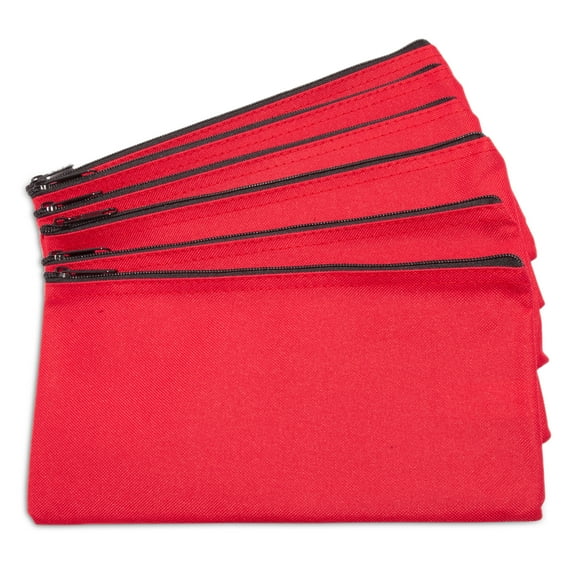 DALIX Zipper Bank Deposit Money Bags Cash Coin Pouch 6 PACK in Red