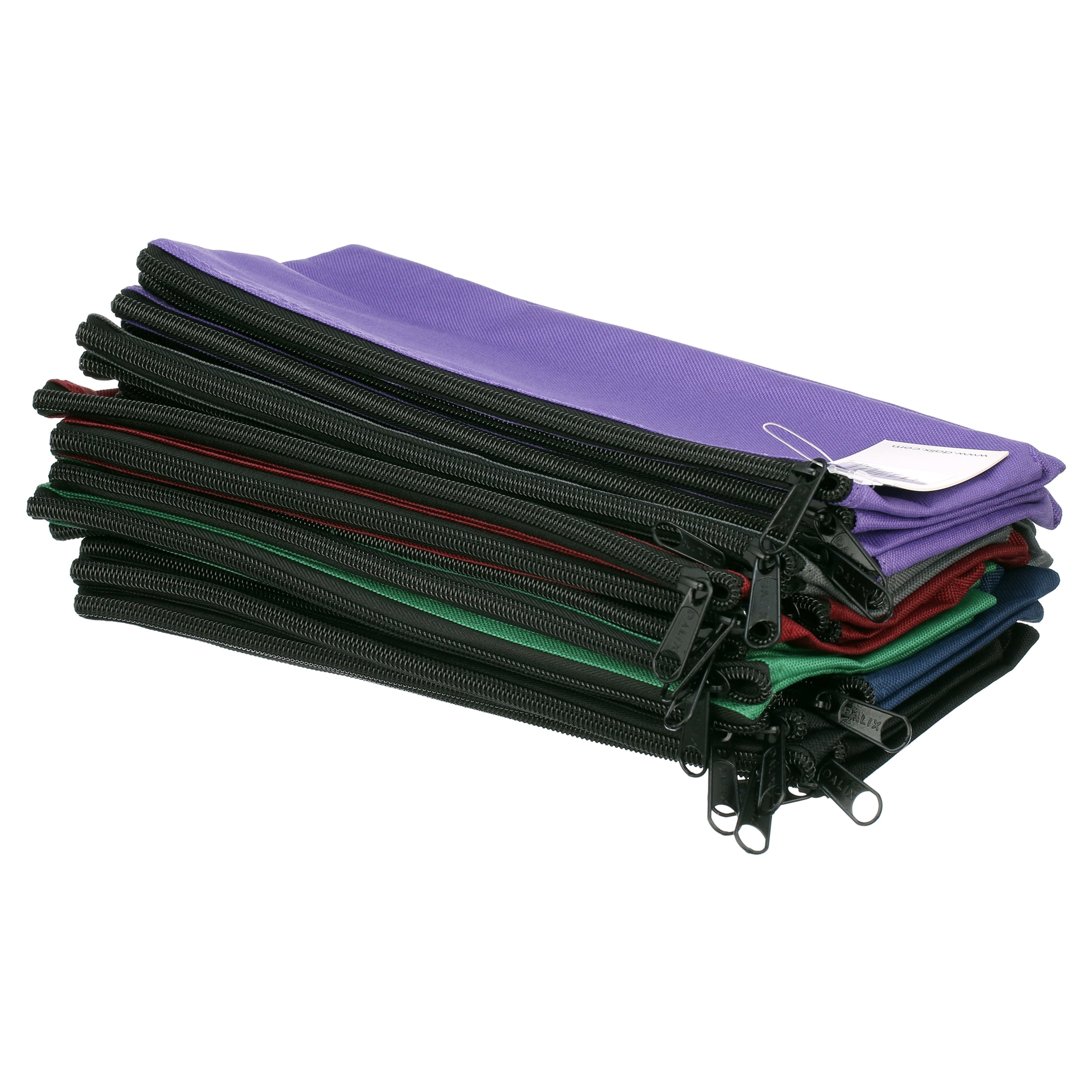 DALIX Zippered Money Pouch Bank Bag Pencil Marker Bags Assorted Colors 24 Pack