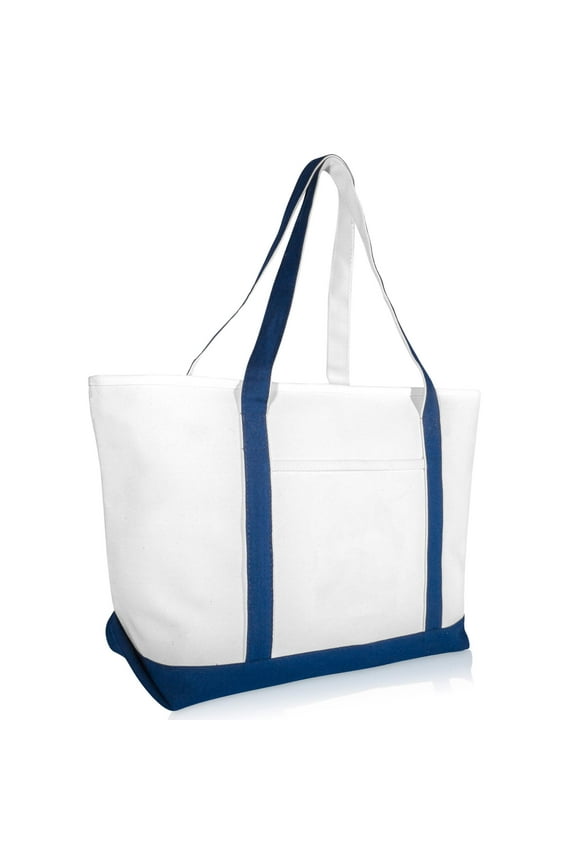 by DALIX Women's 24 oz. Cotton Canvas Tote Bag, Navy Blue