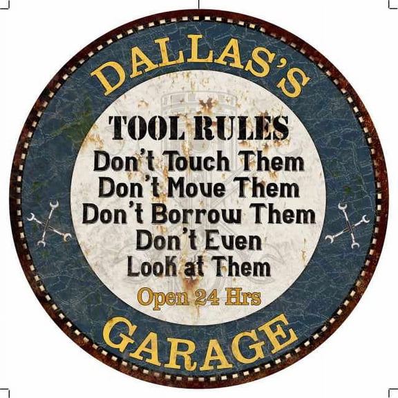 DALLAS'S Garage Rules 14" Round Metal Sign Garage Wall Decor 100140015259