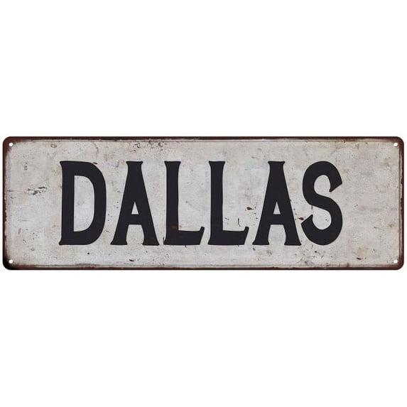 DALLAS Vintage Look Rustic Metal City State Sign 8 x 24 Matte Finish Metal 108240041047
