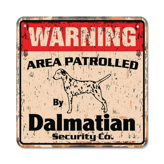 DALMATIAN Vintage Security Sign Area Patrolled pet gift dog guard fire house vet owner gift Rigid Plastic | Indoor/Outdoor | 12" Wide