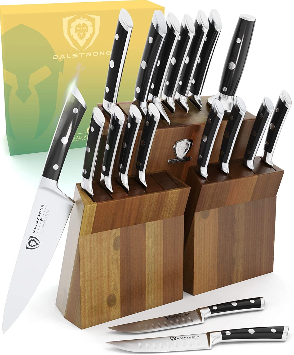 Dalstrong Knife Block Set - 18 Piece Colossal Knife Set - Gladiator Series  - High Carbon German Steel - Acacia Wood - ABS Handles Kitchen Knives 
