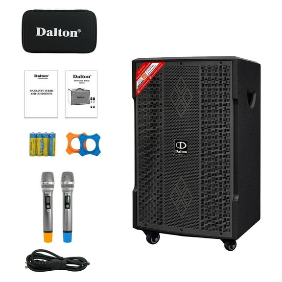 DALTON DS-12XPro Bluetooth Karaoke Machine for Adults, Kids 500W | 2 UHF Microphones | 360 Degree Wheels | 12" Woofer | USB/AUX | Trolley Speaker Car Outdoor Indoor Party