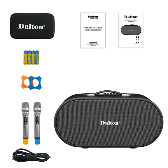 DALTON DS-208Xpro Portable Bluetooth Speaker for Adults, Kids 750W | 2 UHF Microphones | 8" x 2 Woofer | Bass/Treble Adjustment | USB/AUX/Optical | Car Outdoor Indoor Party Gifts