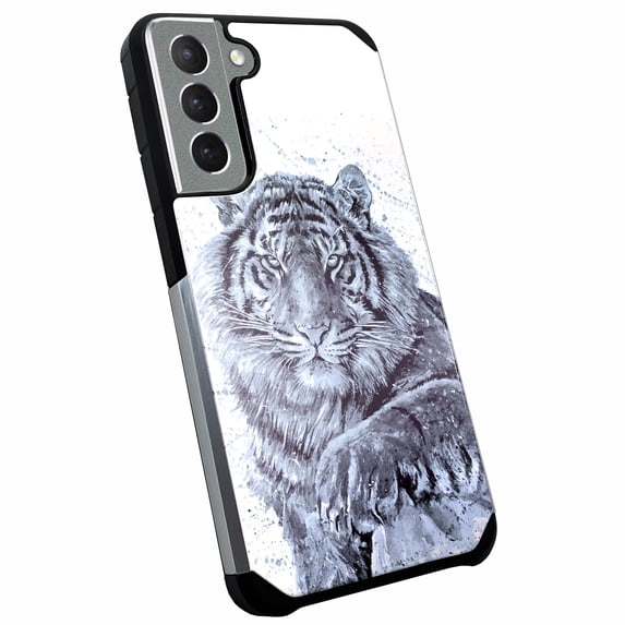 DALUX Hybrid Slim Phone Case Compatible with Galaxy S21 Plus 5G / S21+ 5G (2021) 6.7 inch - White Tiger