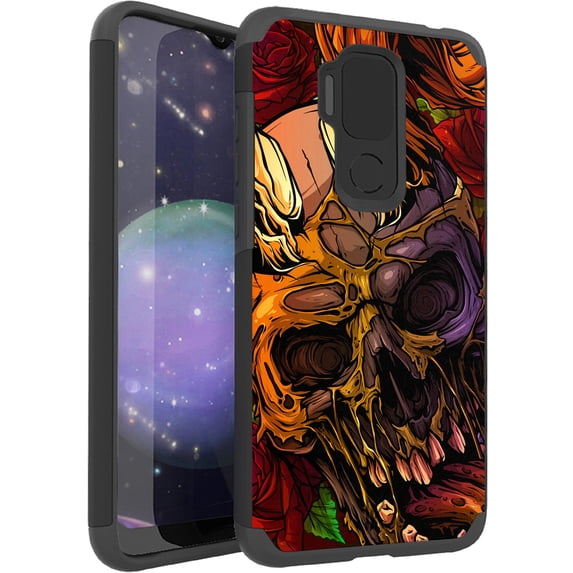 DALUX MetKase Hybrid Slim Phone Case Cover Phone Case Compatible with Cricket Influence / AT&T Maestro Plus (V350U) - Red Cursed Skull