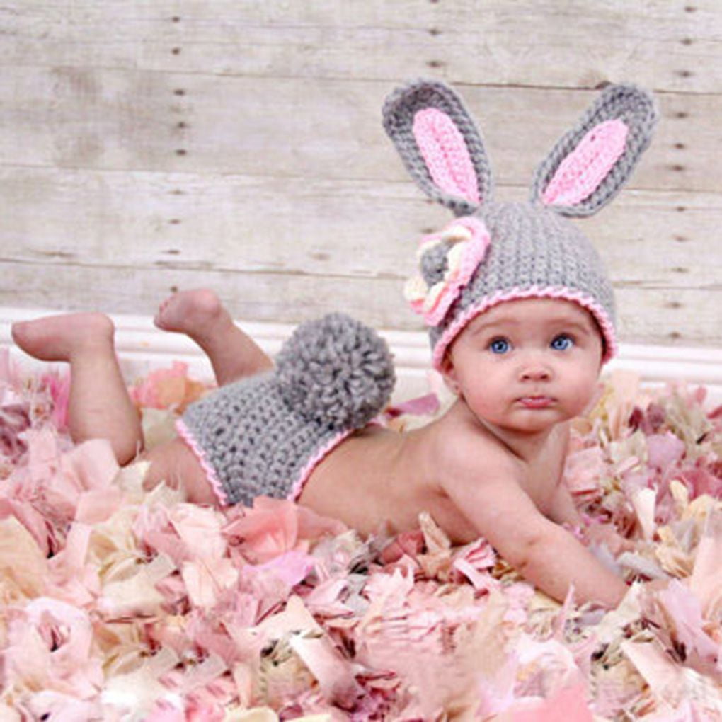 Newborn Bunny Photo Outfit - Handmade Crochet Easter Baby Costume Set