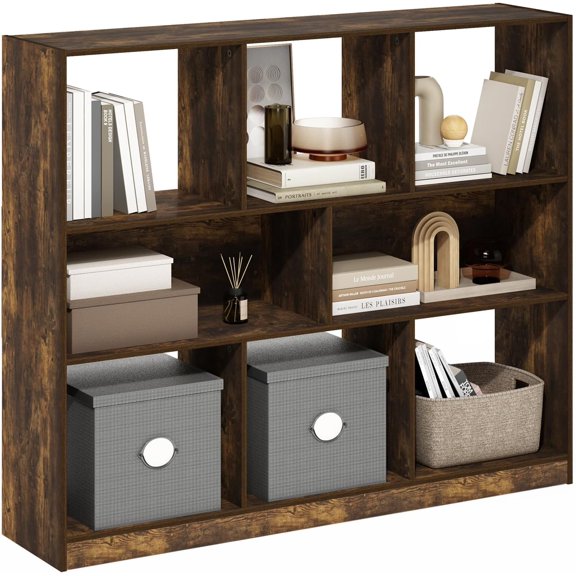 DALY Book Shelf, 8-Cube Bookshelf, Horizontal Cube Storage Organizer Bookcasde, 10.9 x 47.2 x 39.4, for Living Room, Bedroom, Home Office, Amber Pine