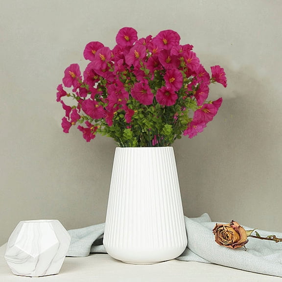 DAMAI 10 Bundles Artificial Faux Flowers for Outdoor Magenta Silk Morning Glory Faux Eucalyptus UV Resistant Fake Flowers for Outdoor Planter Front Porch Patio Yard Garden Home Decor