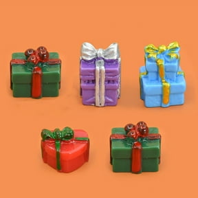 DAMAI 10 Pcs Christmas Mini Resin Gift Boxes Statue, Christmas Figurines Miniature Boxes, Small Tiny Miniature Xmas Statues for Dollhouse Micro Fairy Garden Decorations