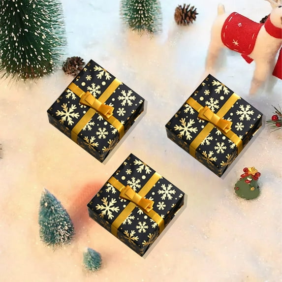 DAMAI 10 Pcs Christmas Wrapping Paper Roll Black Gold Reindeer and Tree Design Xmas Gift Wrap Reversible Vintage Christmas Wrapping Paper for Winter Holiday Party Celebration