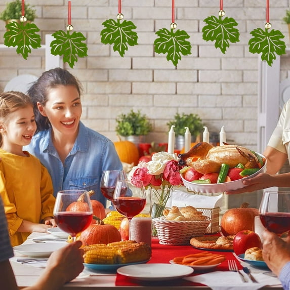 DAMAI 10 Pcs Thanksgiving Felt Ornaments Fall Hanging Decoration for Tree Maple Leaf Cutouts Decor With Bells for Thanksgiving Theme Family Party Indoor Outdoor Decor