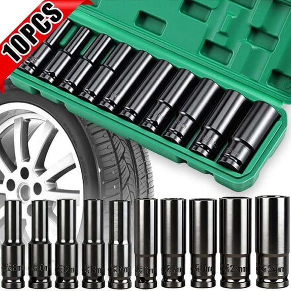 DAMAI 10 pcs 1/2 Inch Drive Deep Impact Socket Set 6 Point Professional Socket Set Wrench Kit Wrench socket with Extension Bar Drive Socket Sets for Automotive Home Repair DIY Projects