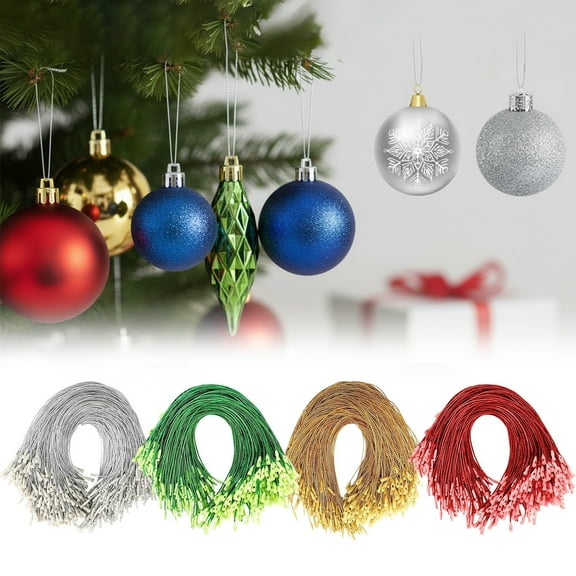 DAMAI 1000 PCS Ornament Hanging String, Gold Ribbon Ornament Hook Ropes Precut String with Snaps Locking, Reusable Xmas Tree Hooks for Christmas Tree Card, Hanging Decoration (Gold)