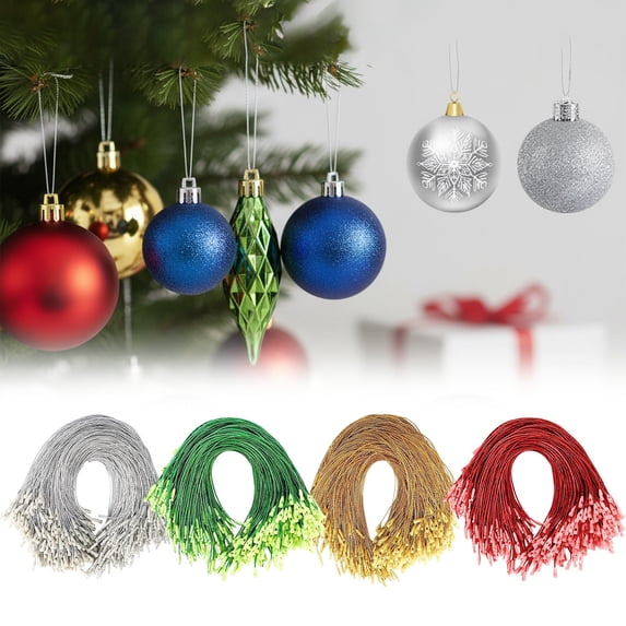 DAMAI 1000 PCS Ornament Hanging String, Gold Ribbon Ornament Hook Ropes Precut String with Snaps Locking, Reusable Xmas Tree Hooks for Christmas Tree Card, Hanging Decoration (Green)