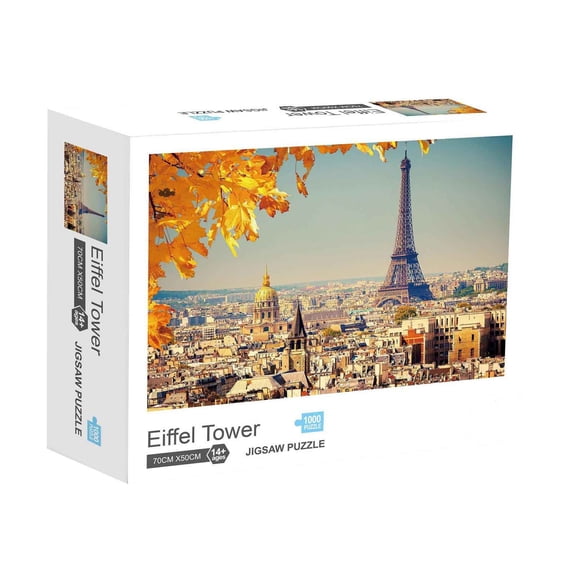 DAMAI 1000 piece Jigsaw Puzzle-France Paris The Eiffel Tower Maple Leaves Landscape,Cityscape Oil Painting Theme Puzzle Game,Famous Building Puzzle for Stress Relief & Family Entertainment Game